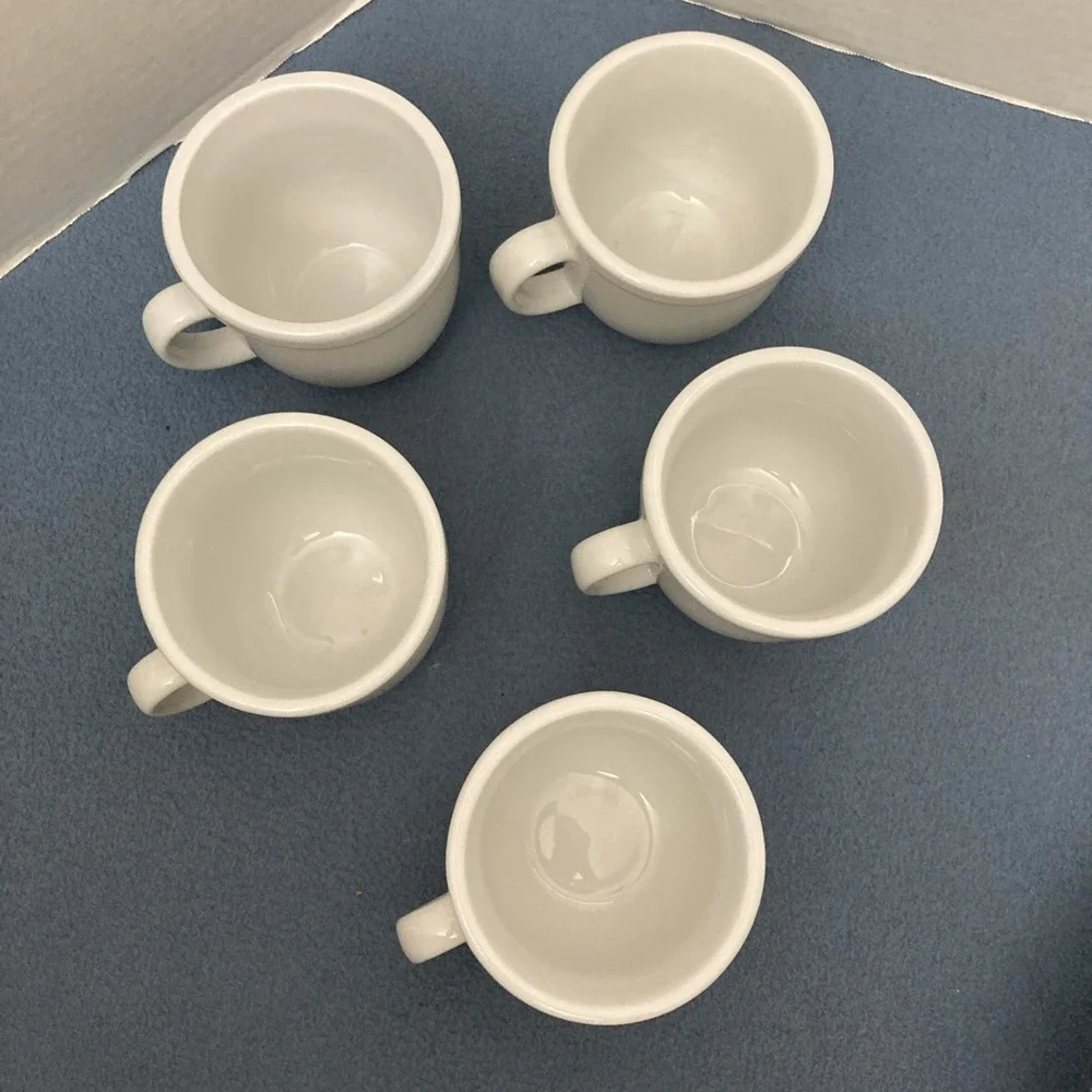 VTG Pottery Barn White Du Jour Suppertime Coffee Mugs - Set of 5